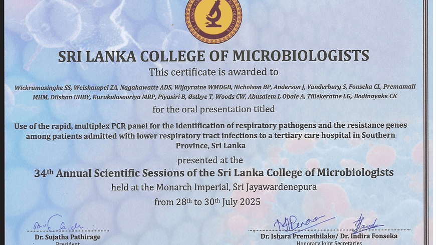Dr. Subodha Wickramasinghe’s Presentation at the 34th Annual Scientific Sessions of the Sri Lanka College of Microbiologists